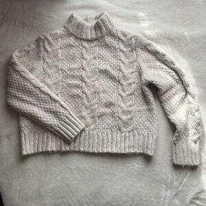 Wool Cable Knit Cropped Turtleneck Sweater